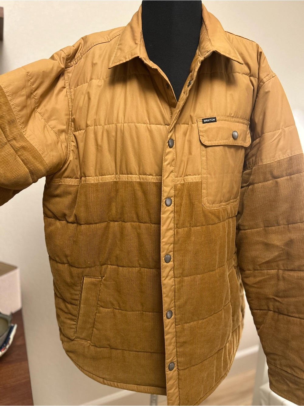 Brixton Men’s Quilted Corduroy Puffer Jacket - Caramel